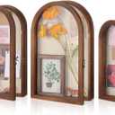 DoubleFill Set of 3 Wooden Shadow Box Frame with Removable Shelves Arch Shape Rustic Brown Memory Picture Frame Wedding Bouquet Keepsakes Box