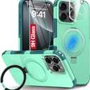 Oterkin Magnetic for iPhone 16 Pro Max Case Compatible with MagSafe [Foldable Invisible Stand][Tempered Glass Screen Protector & Camera Lens Protector] 15FT Military Dropproof Case (Green)