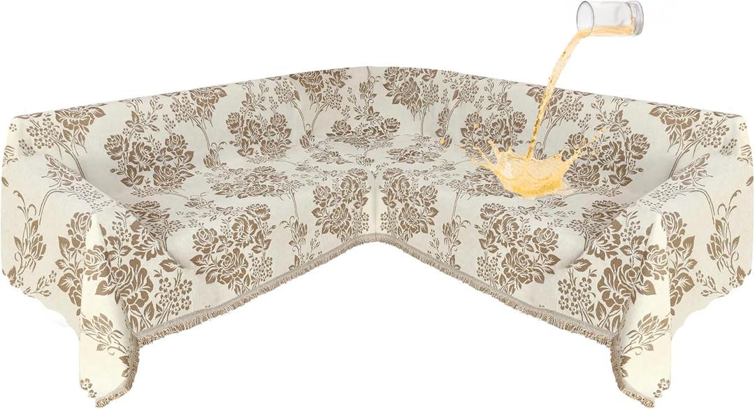 1OO% Waterproof Sectional Couch Covers for Dogs L Shaped Corner Sofa Cover Washable Chenille Sofa Slipcovers Blanket Modern Jacquard Pet Furniture Protector (91"x252", Khaki & Ivory White)