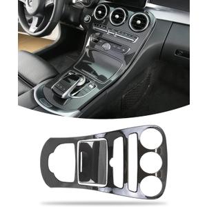 Center Console Gear Shift Panel Frame Cover Trim, Carbon Fiber Pattern Style, Interior Decoration Accessories for Mercedes Benz C GLC Class W205 2015-2018 (W205 with Clock)