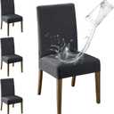 MOSAYT 100% Waterproof Dining Room Chair Covers Set of 4, Super Fit Stretch Jacquard Parson Chairs Slipcovers Removable Washable Chair Seat Protectors for Home, Kitchen, Banquet (Dark Grey)
