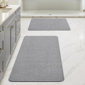 MIULEE Set of 2 Ultra Thin Bathroom Rugs, Rubber Bath Mats for Bathroom Non Slip, Quick Dry Absorbent Bath Rug Machine Washable, Fit Under Door, Shower, Sink, Home Decor, Grey, 17"x27"+20"x32"