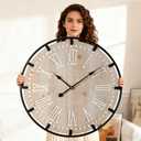 Vantic Farmhouse 30 Inch Extra Large Decorative Wall Clock with Metal Circle, Oversized Wood Wall Clock with Large Roman Numeral for Living Room, Bedrooms and Offices, Silent and Battery Operated