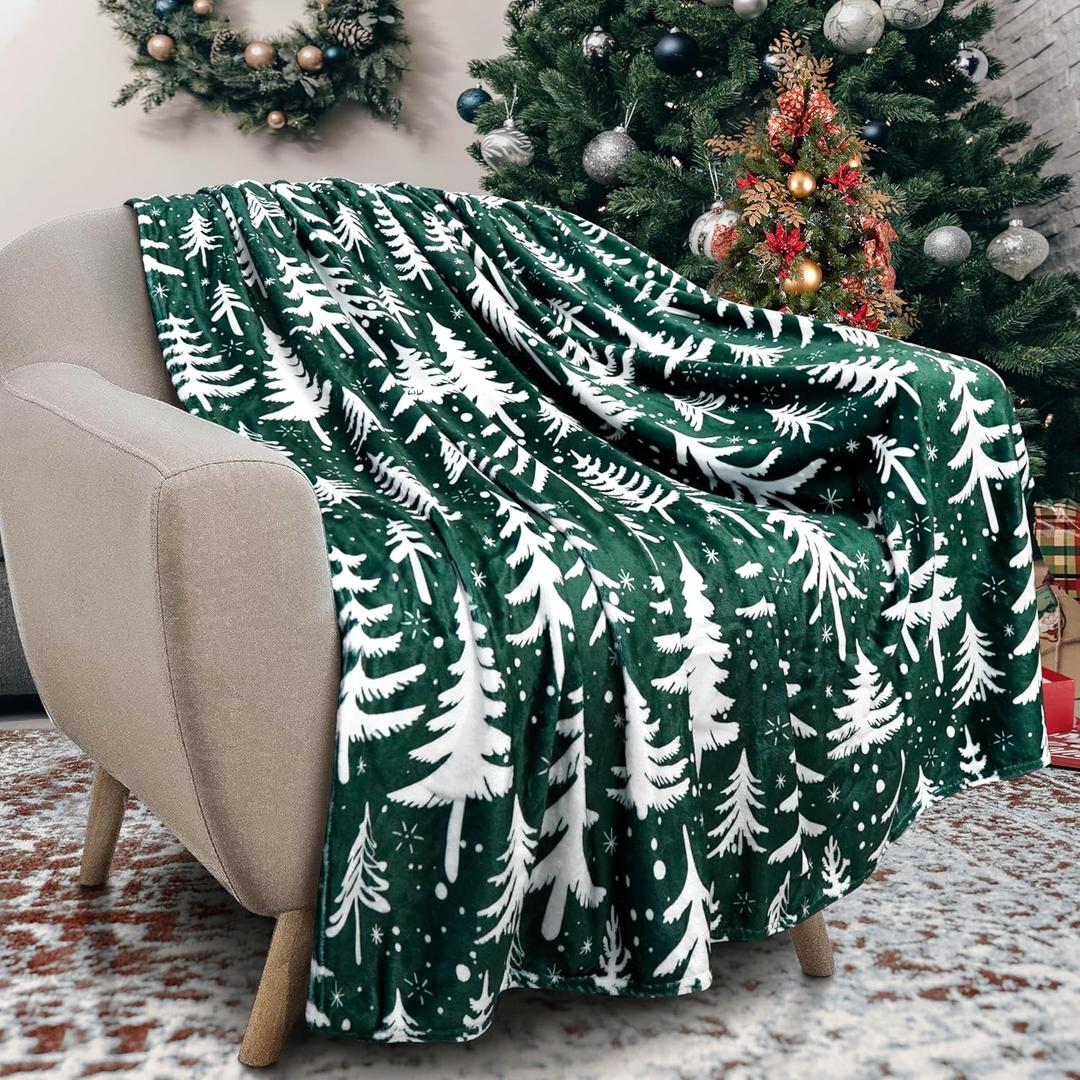 Christmas Tree Throw Blanket 50x60 Inch Merry Christmas Green Blankets Soft Lightweight Cozy Plush Blanket for Holiday Xmas Decor Gifts