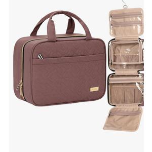 NISHEL Travel Toiletry Bag for women, Portable Hanging Organizer for Travel-Sized Shampoo, Conditioner, Brushes Set, Makeup Accessories, Medium Size, Rosewood-Pink