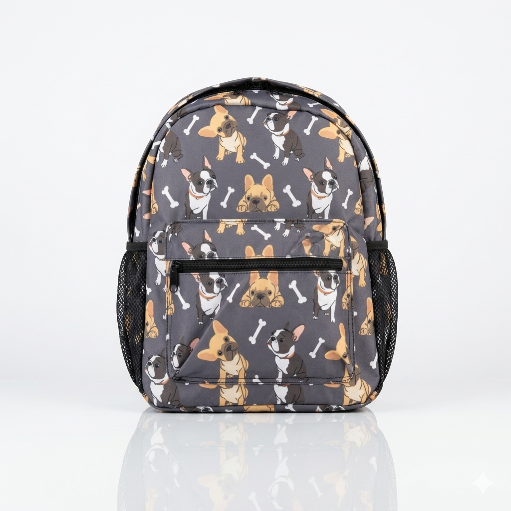 French Bulldog Backpack  Cute Dogs Themed Bookbag, Adjustable Lightweight, Colorful Backpacks Set for Kids Girls Boys