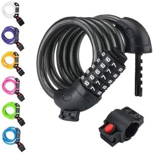 NDakter Bike Lock, 4/5.6 Feet Bicycle Cable, High Security 5 Digit Resettable Combination Coiling Bicycle Lock, Heavy Duty Anti Theft Cable with Mounting Bracket, 1/2 Inch Diameter (12mm)