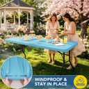Fitted Tablecloth for 8 Foot Rectangle Table-4 Pack Light Blue Elastic Outdoor Picnic Table Cover-Spandex Stretch Folding Tablecloths 8ft for Camping Dining Room Patio Kitchen Banquet Party