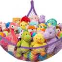 Lazebox Stuffed Animal Net Hammock for Plushie Toys, Stuffed Animal Hammock Corner for Kids' Room Decor, Ideas for Organizing Stuffy Collection, Purple, L (67" x 40" x 40")-Pack of 1