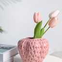 DN DECONATION Pink Strawberry Vase for Flower, Strawberry Shaped Planter Pot for Girls, Unique Ceramic Fruit Vases for Strawberry Party Kitchen Decorations, for Mom&Grandma (6.5 Inch)