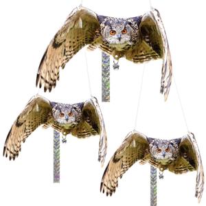 2 x Owls to Keep Birds Away: 3Pcs Fake Owls with Reflective Tape for Garden Patio, Bird Scare Reflective Hanging Decoration to Keep Birds Pigeon from Windows Tree Garden