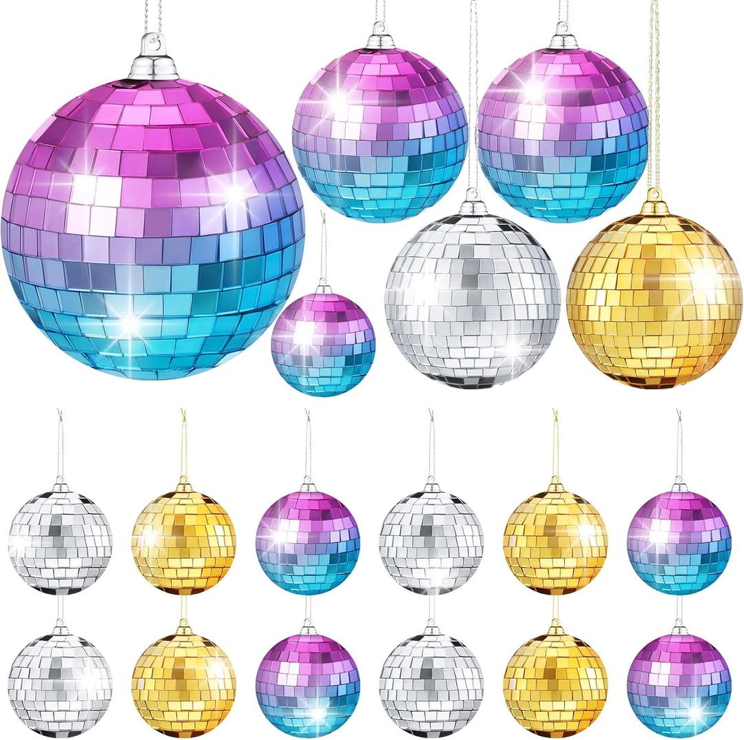 Leitee 25 Pcs Disco Balls Ornament Mini Reflective Disco Ball Party Hanging Decorations with Lanyard for Dance Music Party Decoration, 2 Inch 3.14 Inch 4 Inch
