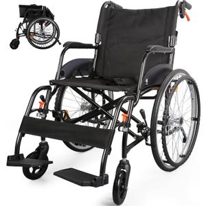 Wheelchairs for Adults, WHLICKS 2025 Premium Comfortable Transport Wheelchair Lightweight Foldable25lb Portable Transfer Chair for Seniors with Swing-Away footrests and Anti Tipper, 264lb Capacity (Black)