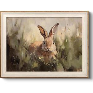 VIYYIEA Framed Wall Art for Living Room, Rabbit Canvas Prints Vintage Home Decor, Animals Painting Picture Bathroom Wall Decor, Easter Gifts for Friends or Family -Silly Bunny-(16L x 12W)