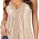 lime flare Women Sexy V Neck Sparkle Shimmer Cami Tank Tops Dressy Sequin Tee Shirt Camisole (XX-L, Gold Sequin Racerback)