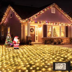 OYCBUZO 360LED Net Lights, 21ft x 5ft Connectable Christmas Outdoor Mesh Lights with Timer & 8 Lighting Modes, Waterproof String Light Plug in for Xmas Tree Bushes Garden Holiday Party - Warm White