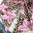 GORGLITTER Women's Leopard Tube Top Floral Twist Front Split Strapless Asymmetrical Hem Bandeau (L)