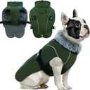 DENTRUN Winter Warm Dog Coat Reflective Jacket with Turtleneck for Cold Weather, Adjustable Buckle Windproof Water Repellent, Thick Snowsuit Fleece Vest for Small, Medium, Large Dogs, Green, S