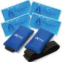 4PK with Straps Flexible Gel Ice Packs for Injuries Reusable - Gel Ice Pack Cold Compress for Knee, Back, Neck, Wrist, Hand, Elbow, Ankle Pain Relief - 9.5" x 4.5"