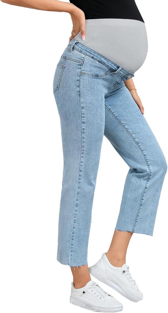 SHENHE Women's Maternity Jeans Over Belly High Waist Raw Hem Comfy Stretch Jean Denim Pants (XX-Large)