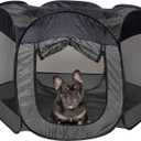 Furhaven Portable Dog Playpen Cat Tent, Pet playground,Kennel foldable indoor outdoor zippered puppy crate - Gray, Large