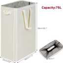 efluky Slim Laundry Basket, Narrow Laundry Hamper with Handles, Collapsible Dirty Clothes Hamper, Tall Laundry Bin for Laundry Room, Dorm and Bedroom, 19.8 Gallon (75L) Beige