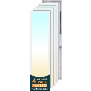 AIKVSXER 4 Pack 1x4 LED Flat Panel Light, 50W 5500LM Surface Mount Ceiling Fixture, 3CCT (3000K/4000K/5000K), Ultra-Thin 48In, 10-100% Triac Dimmable for Kitchen, Garage, Office, Basement