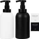 Foaming Hand Soap Dispenser Glass Jar Foam Dish Soap Dispenser for Bathroom and Kitchen Sink, Liquid Pump Bottle for Shampoo, Body Wash, Hand Soap, Black + White, 2 Pack