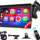 Hikity Wireless Carplay Android Auto Portable Car Stereo 7 Inch Touchscreen Car Screen with Airplay, Voice Control, Bluetooth, FM, USB/TF/Av Input, Dash and Windshield Mount, Backup Camera