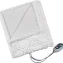 Beautyrest Long Brushed Faux Fur Ogee Textured Design Electric Blanket, Auto Shut Off, Virtually Zero EMF, Multi Heat Setting, UL Certified, Machine Washable, Ivory Throw 50x60