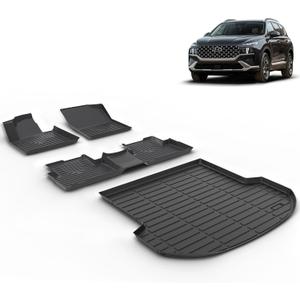 Floor Mats & Cargo Liner for 2023 2022 2021 Hyundai Santa Fe All Weather Car Mats Floor Liners Trunk Mat Hyundai Santa Fe Floor Mats Cargo Mat Trunk Liner Black Accessories