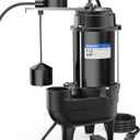 Acquaer 1/2HP Sump Pump Submersible, 6000 GPH Cast Iron Sewage Pump with Automatic Integrated Vertical Float Switch and Piggyback Plug, 2'' NPT Discharge Basements Pump for Sewers, Flood Zones