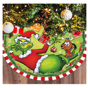 Christmas Tree Skirt - Soft and Funny Farmhouse Christmas Tree Collar with Red & Green Trim Decor Xmas Holiday Decoration