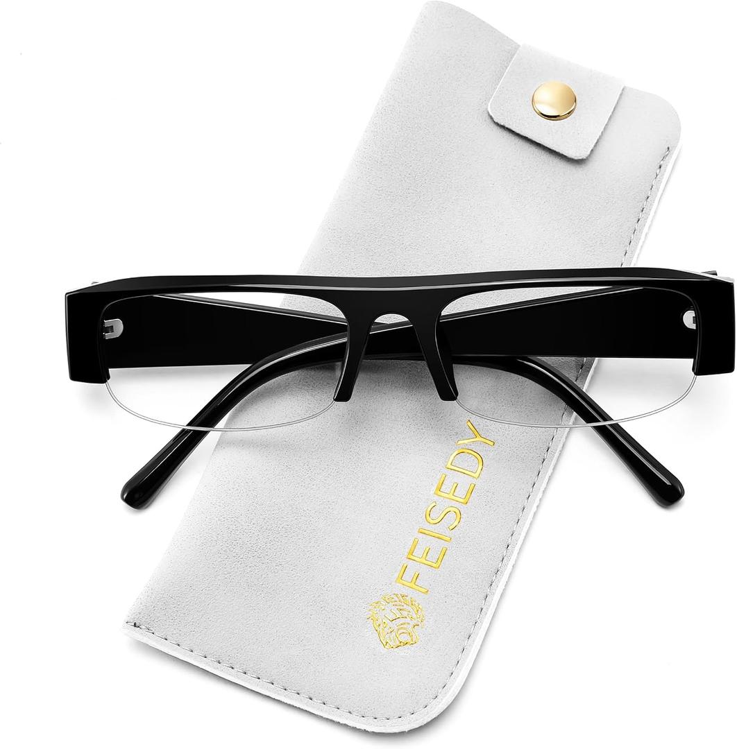 FEISEDY Chic Semi Rimless Blue Light Glasses for Women, Y2K Narrow Rectangular Fake Eyeglasses B0431