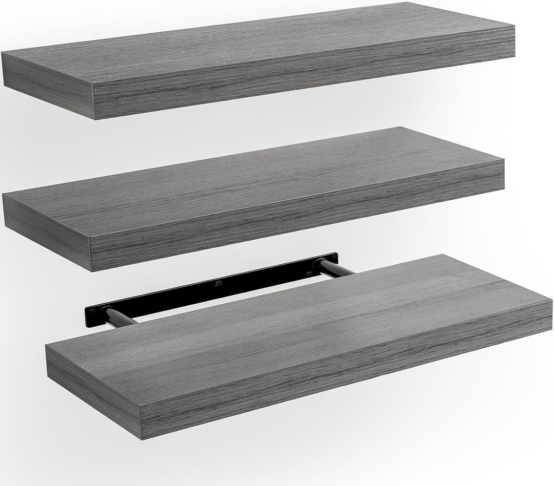 AMADA HOMEFURNISHING Floating Shelves, Wall Shelves for Bathroom/Living Room/Bedroom/Kitchen Decor, Grey Shelves with Invisible Brackets Set of 3 - AMFS07G (15.7 Inches)