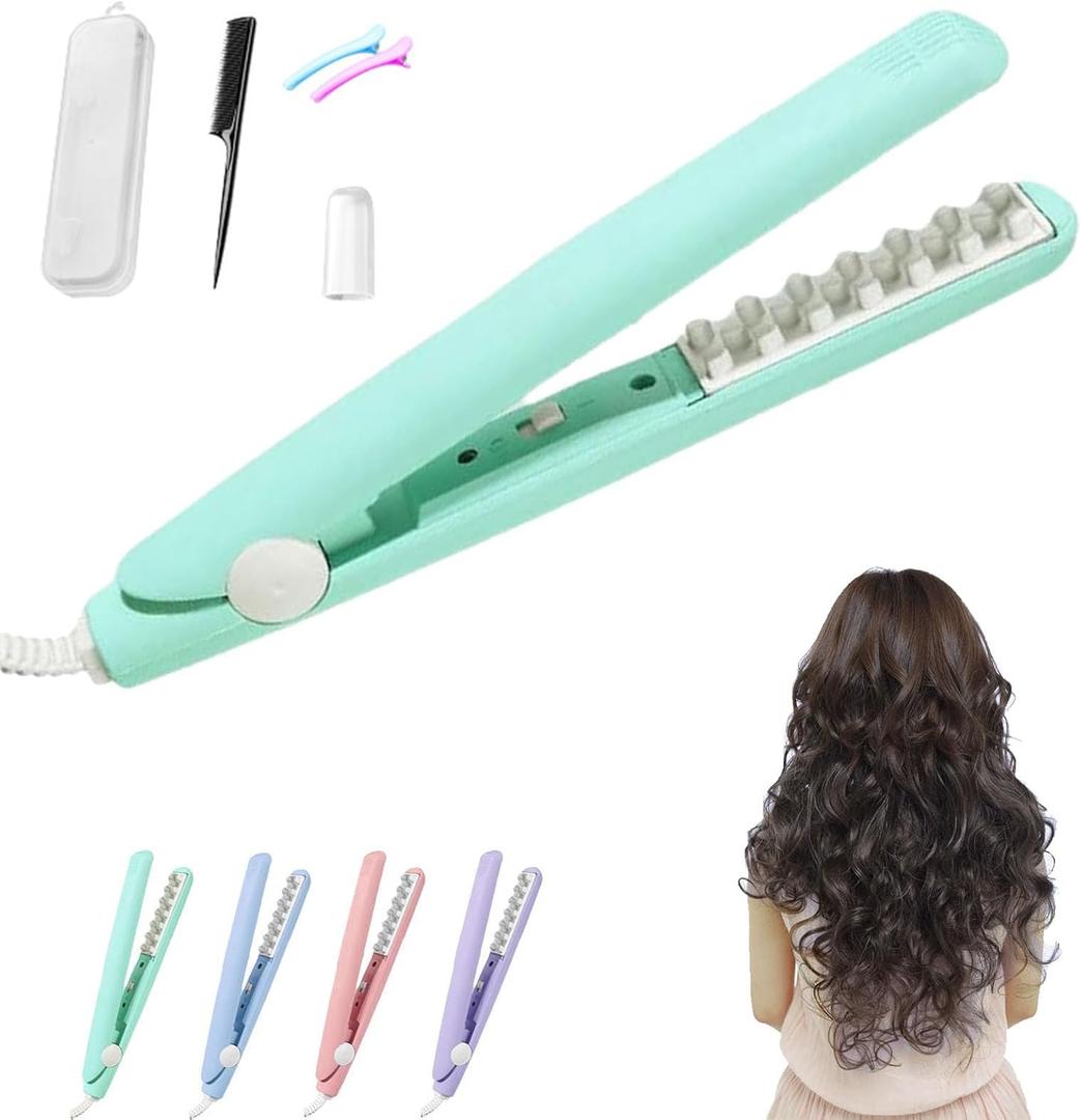 Mini Dual Purpose Curling Iron, 2-in-1 Mini Curling Iron for Hair, Mini Straightener Flat Iron (Green)