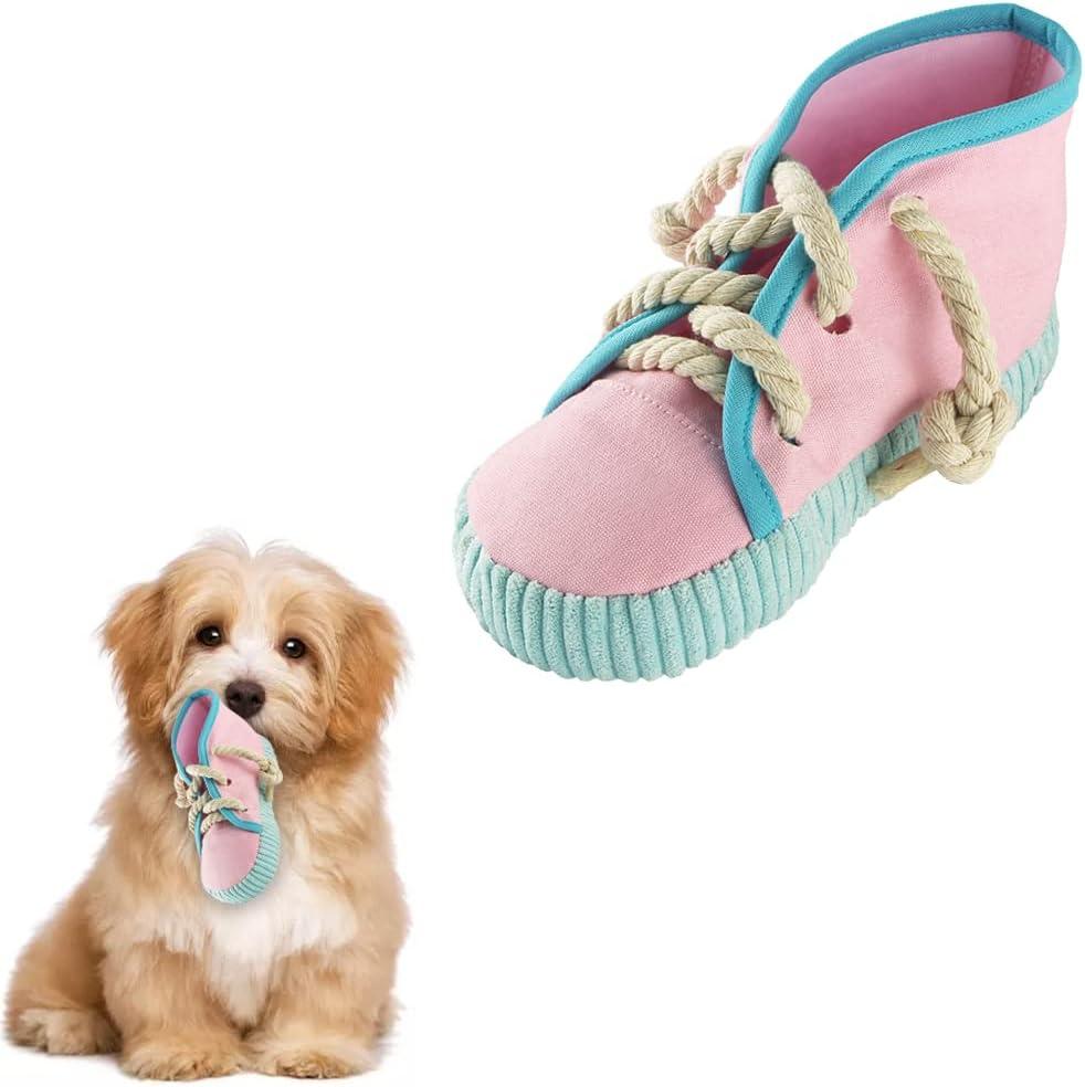 vocheer Dog Chew Toy, Dog Toys to Keep Them Busy Durable Teething Shoe Interactive Squeaky Puppy Toy,Small,Medium Breze, Machine Washable, Pink