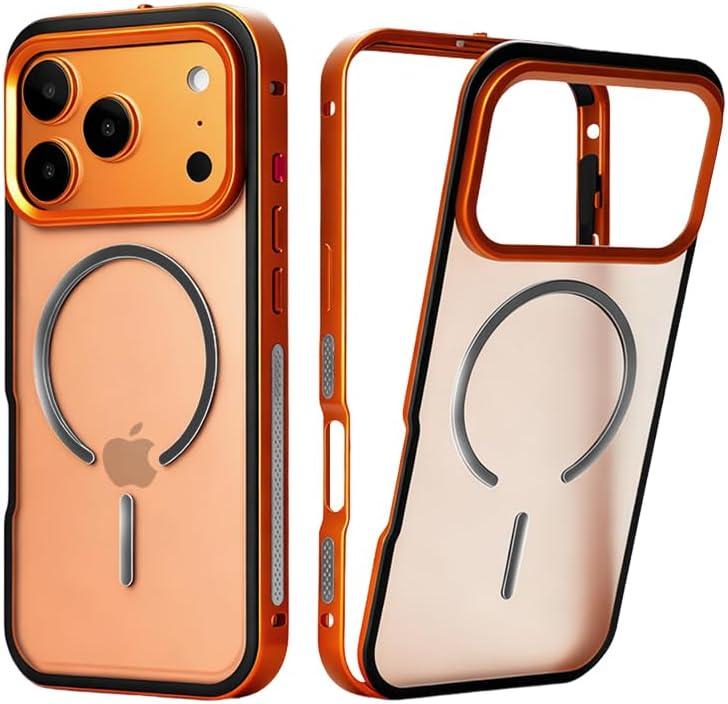 chubbycable ChubbyArmor SnapPro Easy Clip-on Full Protective Bumper Metal Phone Case for iPhone 17 Pro, Cosmic Orange