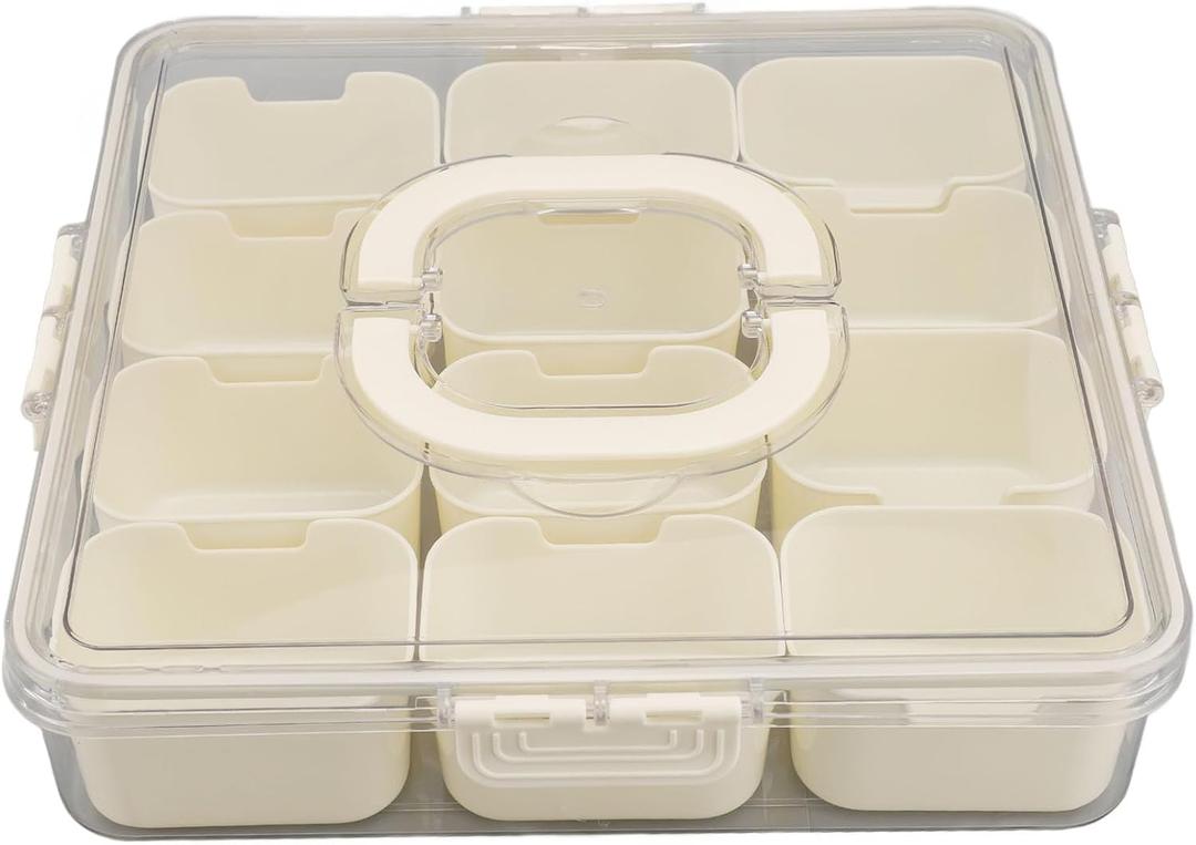 Divided Serving Tray with Lid 12 Compartment Snackle Box Clear Organizer Portable Fruits Nuts