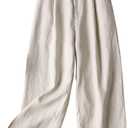 Women's 100% Linen Wide Leg Pants Summer Casual Cropped Palazzo Beach Pants Outfits 2025 Trendy (Beige)
