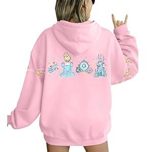 FASHGL Womens Magic Zip Up Hoodies Princess Sweatshirt Oversized Family Vacation Zip-Up Hoodie Cute Long Sleeve Pullover, Pink, Size 2XL