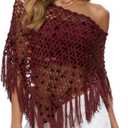 Womens Sheer Poncho Top See Through Knit Shrug Shawl Pullover Lightweight Asymmetrical Sweater Beach Cover Up
