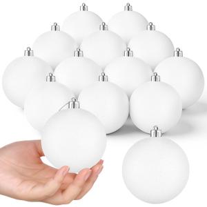 Leitee 16 Pcs 3.15 Inch Christmas Ball Ornaments Large Glitter Christmas Balls Decorations Shatterproof Xmas Tree Ornaments with Hanging Loop for Holiday Festival Party Wreath Home Decor(White)