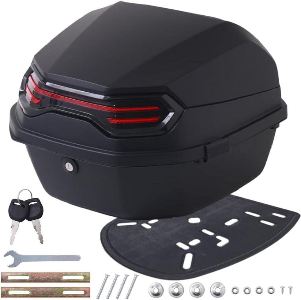 Motorcycle Top Case 42L Daily Rear Tail Box Trunk, Lockable Storage Carrier, Waterproof Universal Mounting for Helmet Luggage