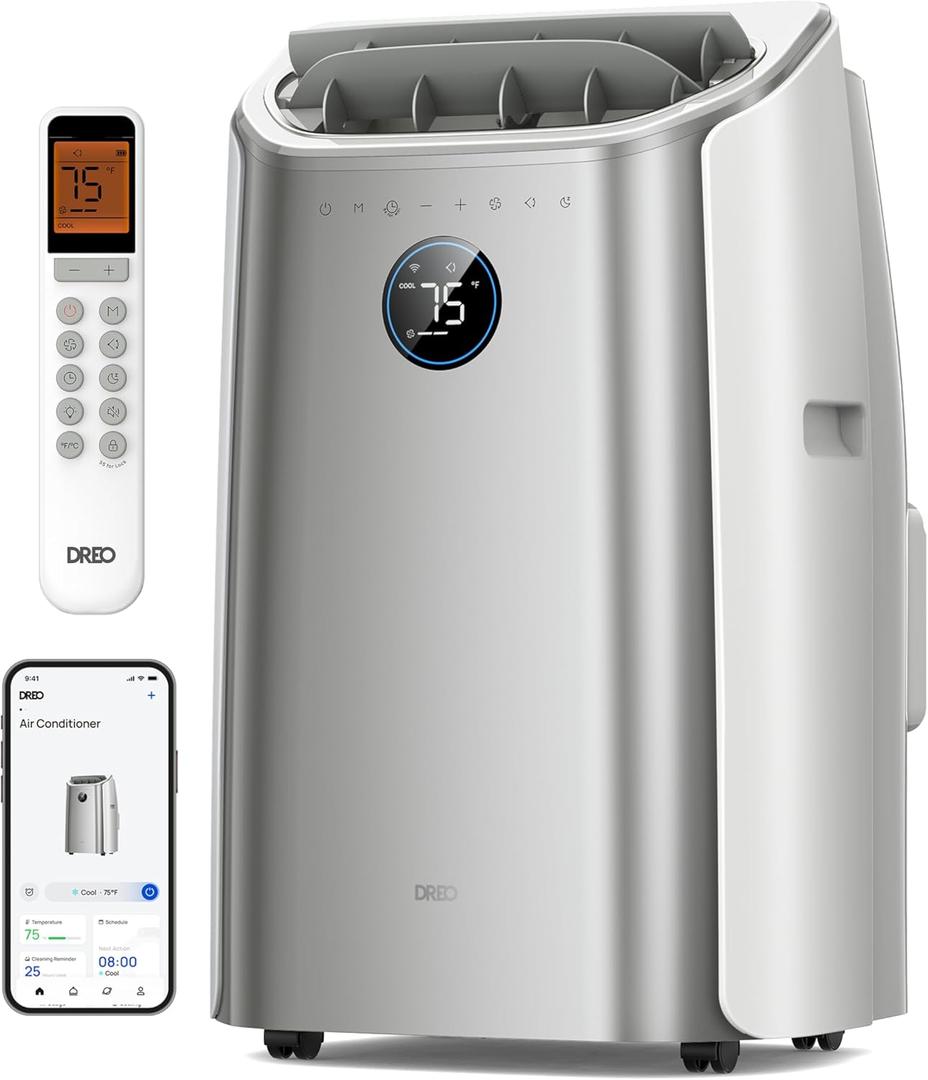 Dreo Portable Air Conditioners, 14000 BTU AC Unit for Bedroom with Drainage-Free Cooling, 3-in-1 with Fan & Dehumidifier, Touch/APP/Voice/Remote, 24h Timer, Smart Floor AC for Room Indoors, AC516S (Silver)