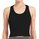 SIXIM Women Ribbed Workout Crop Tops with Built in Bra Yoga Racerback Tank Top Tight Fit, Black X-Small