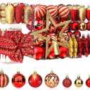 SHareconn 106PCS Christmas Balls Ornaments Set, Colorful Shatterproof Plastic Decorative Baubles for Xmas Tree Decor Holiday Wedding Party Decoration with Hanging Hooks, Red & Gold