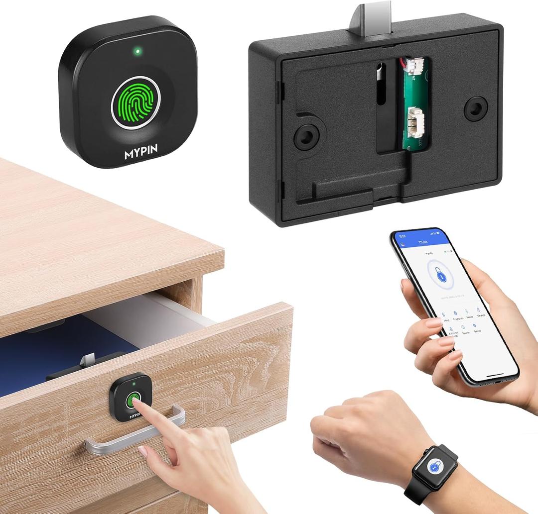 Bluetooth Fingerprint Cabinet Lock With Phone/Watch App Unlock, Smart Biometric Keyless Hidden File Drawer Wardrobe Lock, Child Safety Electric DIY Wooden Furniture