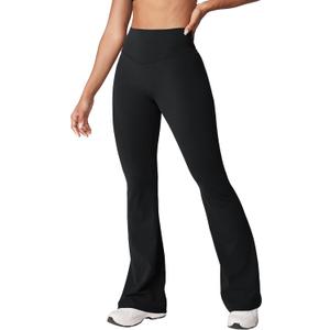 Hugcurve No Front Seam High Waisted Flare Leggings for Women Bootcut Yoga Pants Buttery Soft - 29.5''/31.5''/33.5'' (Large, Black)