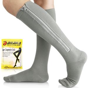 Ailaka Medical 15-20 mmHg Zipper Compression Socks Women Men (2X-Large (1 Pair), Gray) Ailaka Medical 15-20 mmHg Zipper Compression Socks Women Men (2X-Large (1 Pair), Gray)